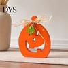 Seasonal Festive Room Ornaments Halloween Indoor Wooden Pumpkin Table Sign, Spooky Tabletop Block Rustic Autumn Centerpiece Tiered Tray for