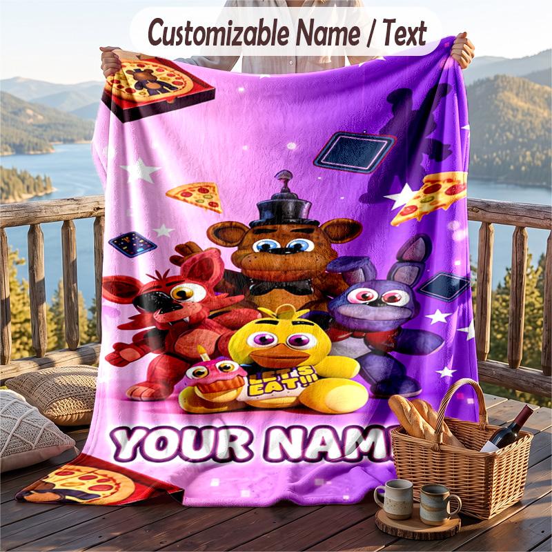 Five Nights At Freddy’s Flannel Blanket, Personalized Custom Name Text, Soft Warm Plush Throw Blanket For Gift