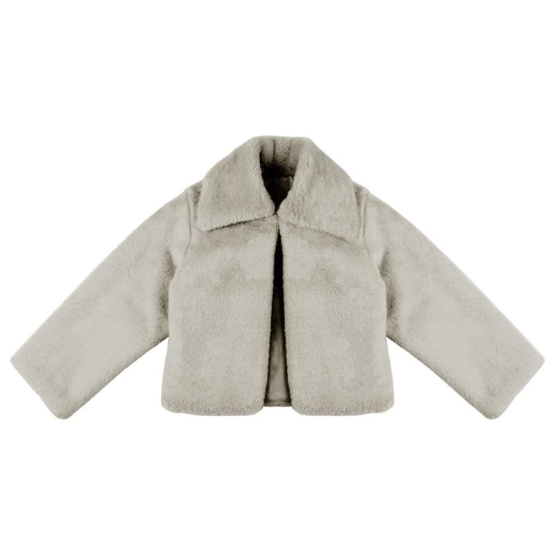 

Пальто-накидка для девочки, зимнее, из искусственного меха, куртки, кейп для тепла, зимняя одежда, плюшевая накидка для девочек-цветочниц для холодной погоды, платья L бежевый