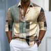 Men's Collar Long Sleeved Shirt with Color Block Splicing and Geometric Printing, Casual Loose Fit Shirt Suitable for Street and