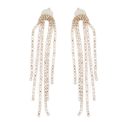 2pcs Arc Linear Rhinestones Dangle Earrings Women Alloy Fashionable Long Tassel Earrings Jewelry Accessory Gold