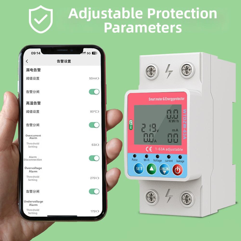 Smart Circuit Breaker 63A 2P with Remote Monitoring for Overcurrent Protection in Residential and Commercial Use