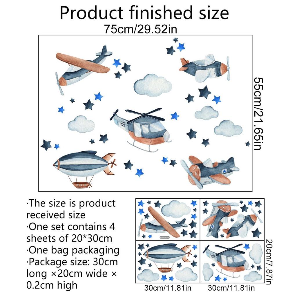 Adesivo de Parede para Avião Modelo Mestiker Caça Modelo de Personagem de Avião Adesivo de Educação para a Segurança Adesivo de Papel de Parede Removível Design Nórdico Elegante