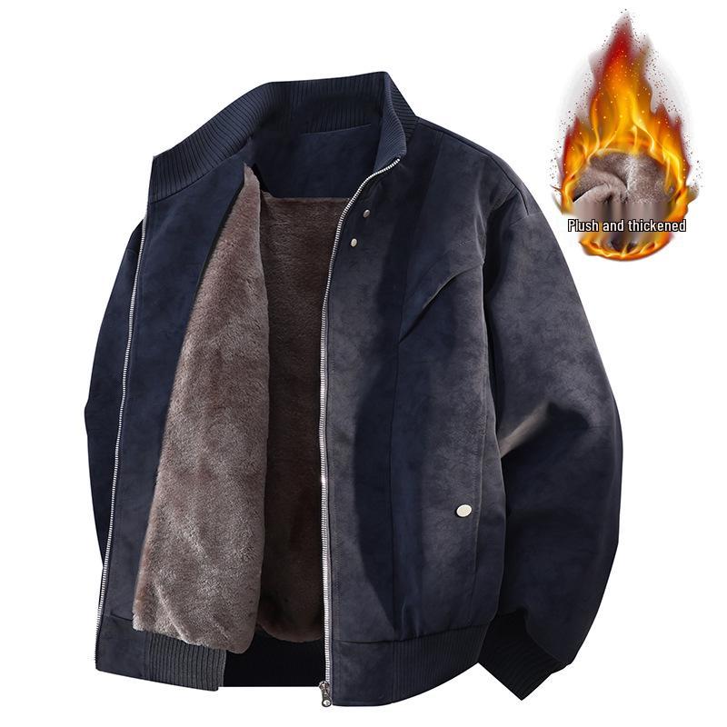 Men's Plus Size Fleece Lined Leather Baseball Jacket