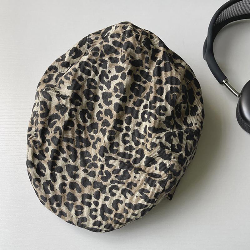 Retro Leopard Berets for Women Girl Korean Y2K Beret Cap Fashion Personality Vintage Painter Cap Casual Sunshade Forward Cap Vintage Painter Cap