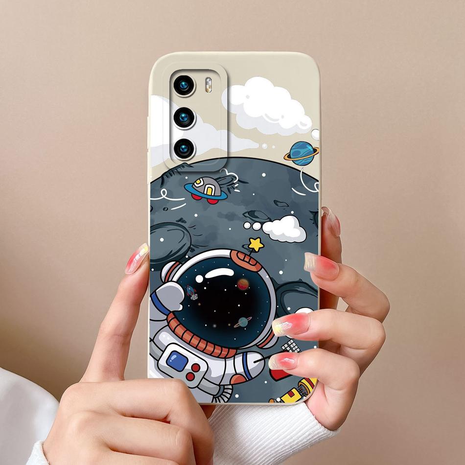 Case For Huawei P40 Pro Flower Pilot Back Cover Soft Liquid Silicone Camera Protection Phone Shell For Huawei P 40 P40Pro Coque