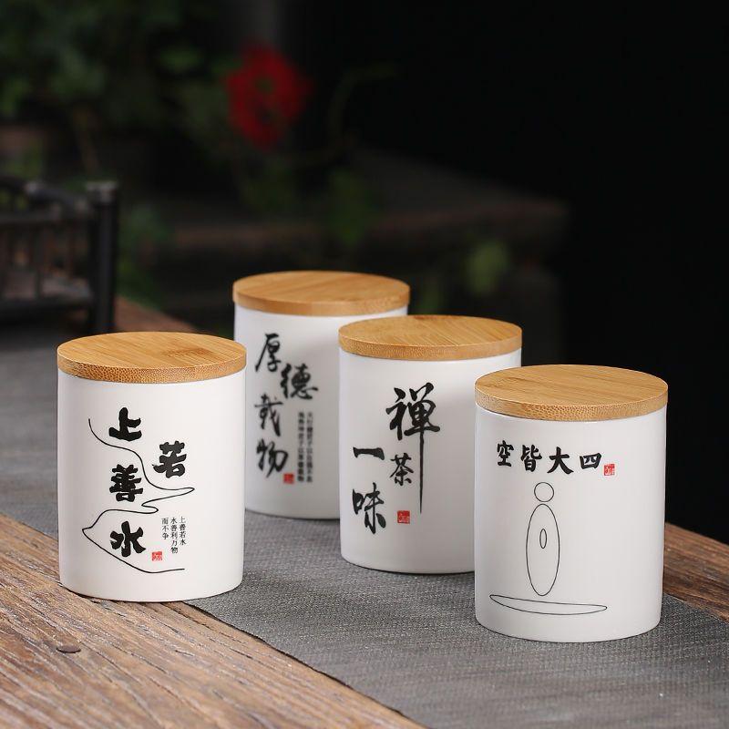 Creative Wooden Lid Ceramic Tea Can Household Moisture-proof Sealed Bottle Storage Box Food Container Decoration Jar Home Decor