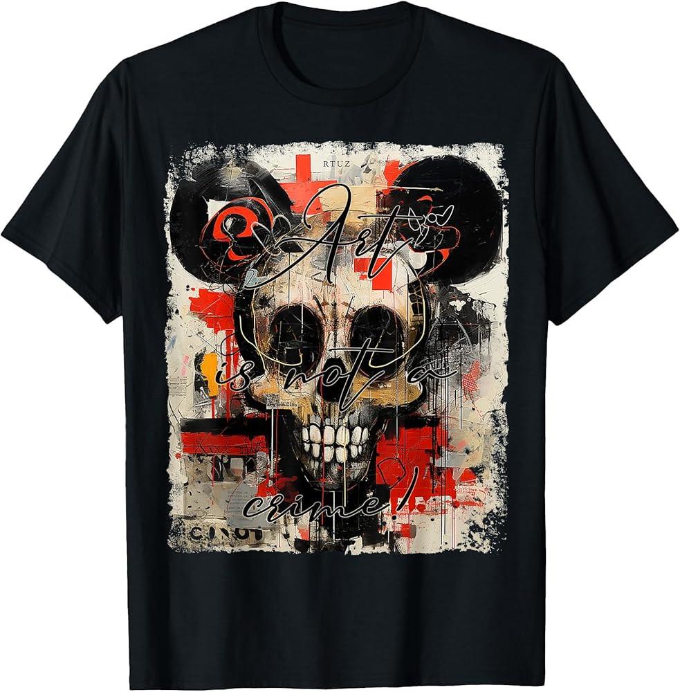 Graffiti Mouse Head Biker Skull Tattoo Horror Skull T-Shirt Unisex T-Shirt S