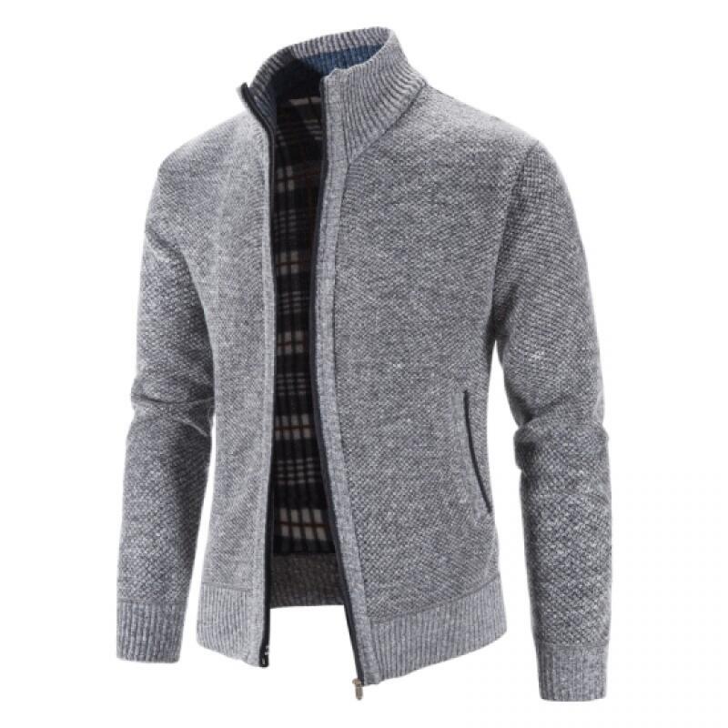 Autumn Winter Men Plush Thickened Stand Collar Jacket Male Half High Neck Knitted Cardigan Men Soild Color Fleece Sweater