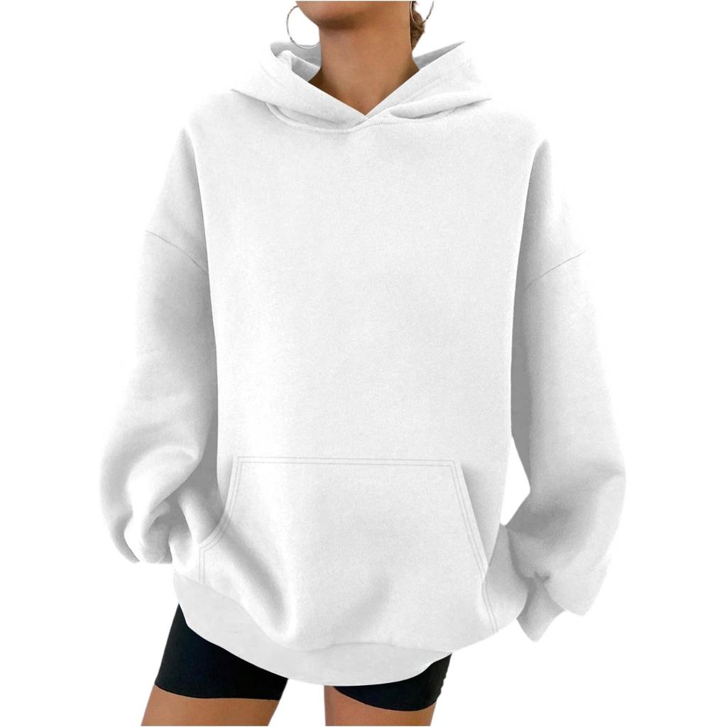 Women's Hooded Long Sleeve Sweatshirt Loose Fit Streetwear Solid Color Pullover Hoodie
