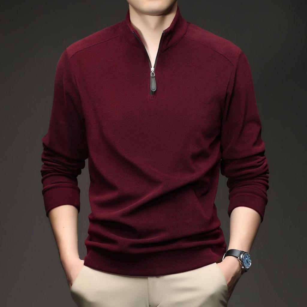 Men's Double-Sided Fleece Half-Zip Long-Sleeve T-Shirt with Half-High Collar - Warm Winter Base Layer Sweatshirt