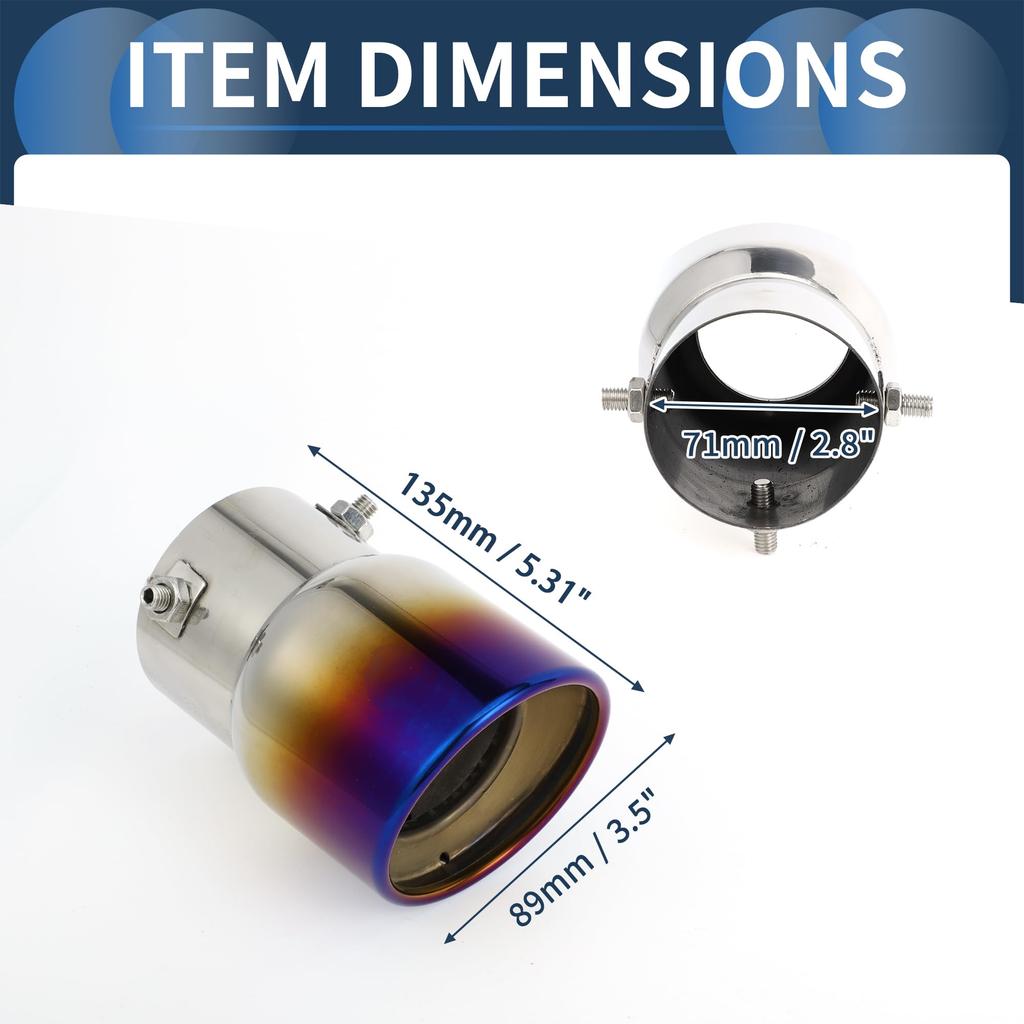 INFINAUTO Roll Edge Exhaust Outlet Rear 2.8" Inlet 3.5" Outlet 4.8" Long Car Tail Pipe Stainless Steel Burnt Blue Bolt-On