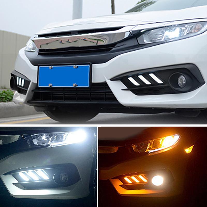 2Pcs/Pair LED Daytime Running Lamp White Light Car Led Turn Signal Lamp Amber Light Fit For Honda Civic 10th Gen Sedan 2016-2019