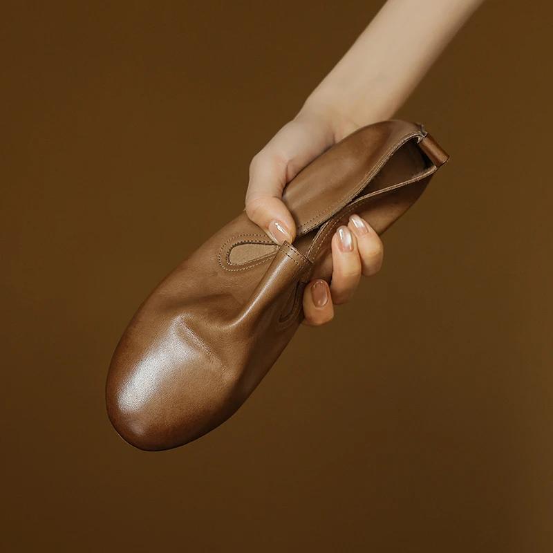 Fashion 2025 Spring Women Shoes Round Toe Chunky Heel Women Flats Women Shoes Genuine Leather Retro Loafers Ladies Shoes