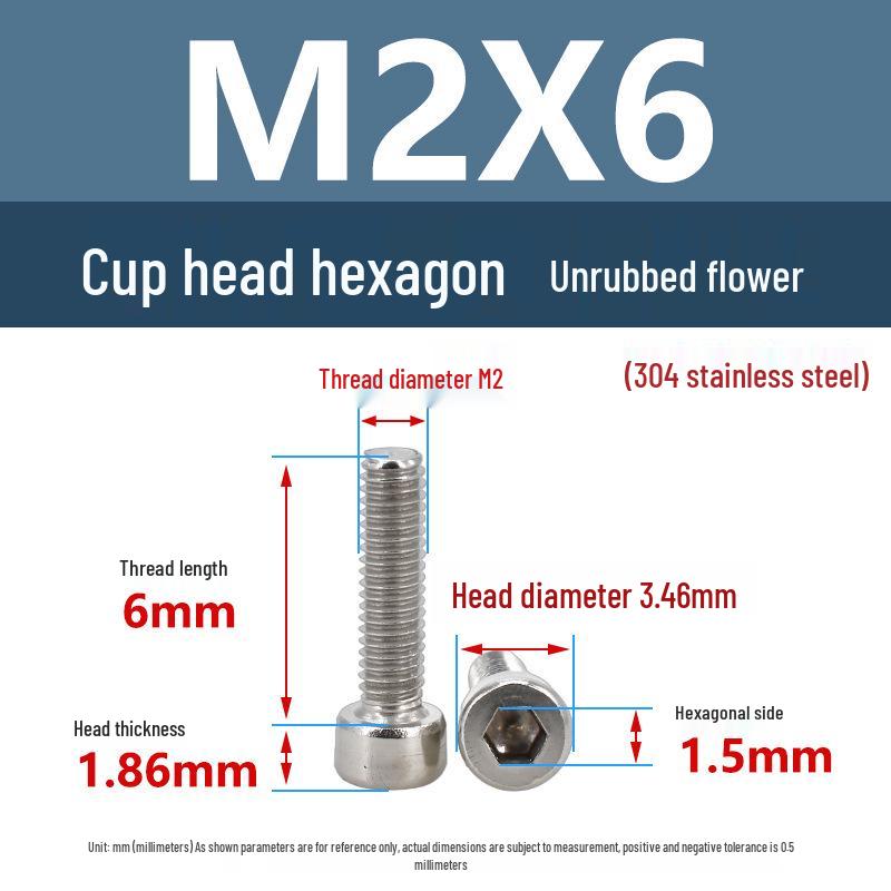 Yigu 304 Stainless Steel Socket Head Cap Screw, M2-M6 Cylindrical Head, Full Thread, Non-Knurled