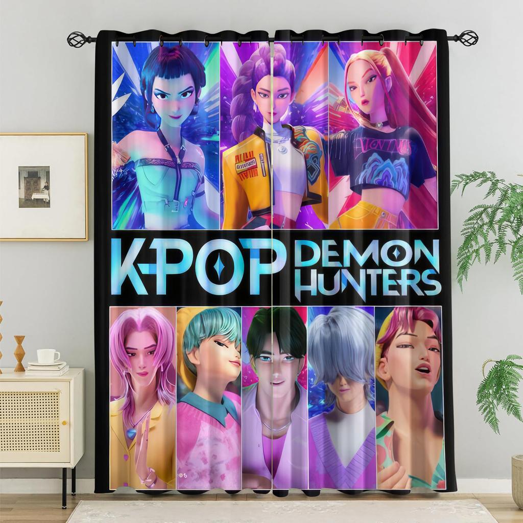 2 Stück K-Pop Dämonenjäger Aufdruck Verdunkelungsvorhänge Geeignet Für Schlafzimmer Wohnzimmer Arbeitszimmer Büro Badezimmer Dekor Waschmaschinenfest