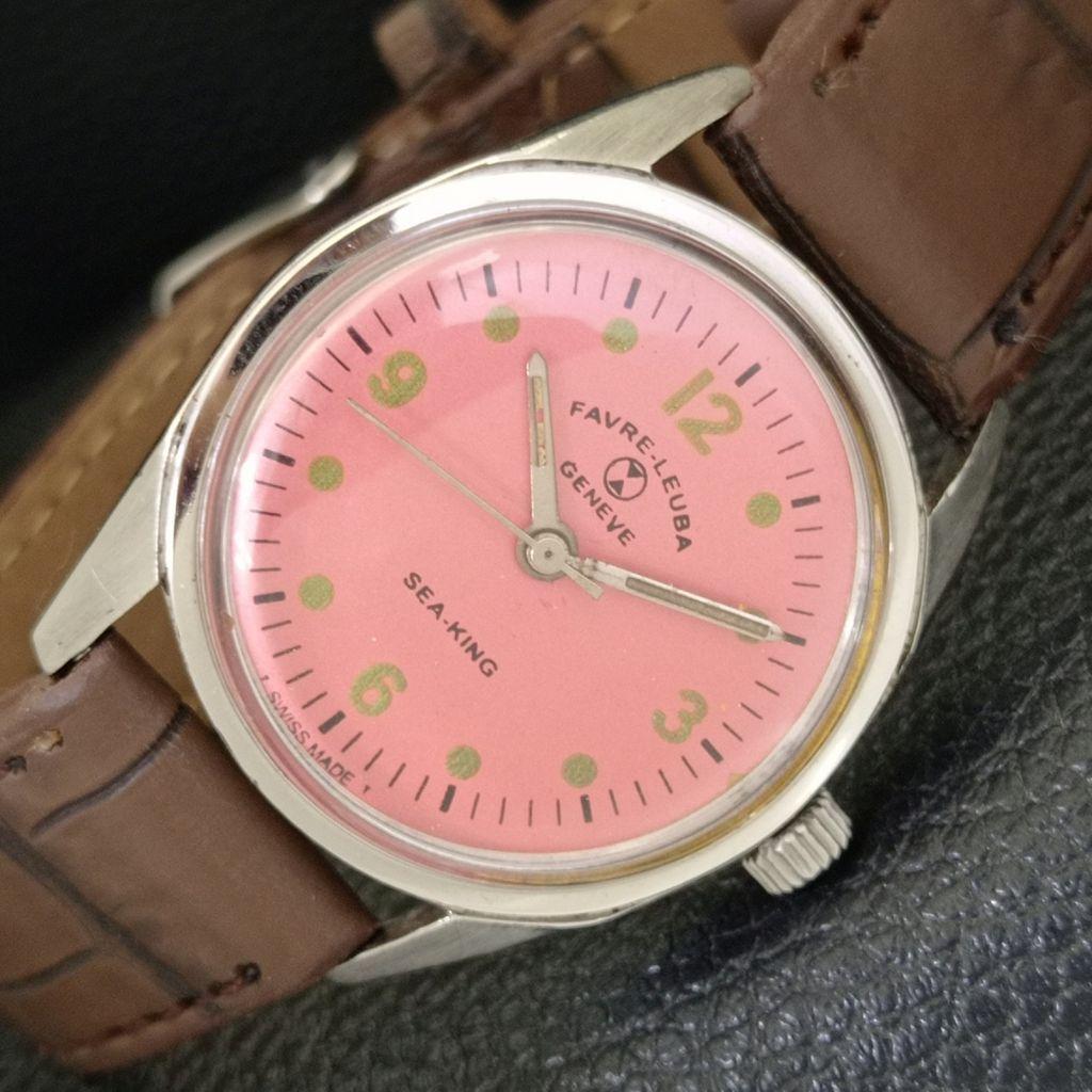 SWISS VINTAGE FAVRE LEUBA 111 SEA KING HAND-WINDING MENS PINK WATCH A702010-5 R208-a702010
