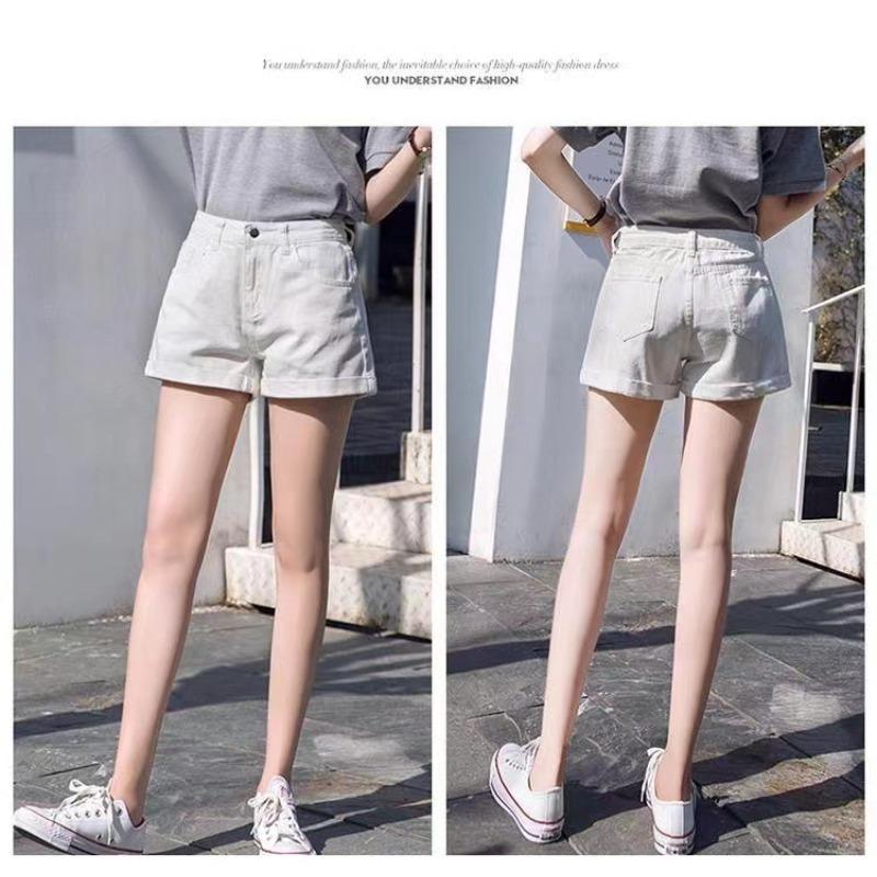 Džínové šortky s vysokým pasem Dámské letní rolované volné tenké kraťasy s širokým střihem do A