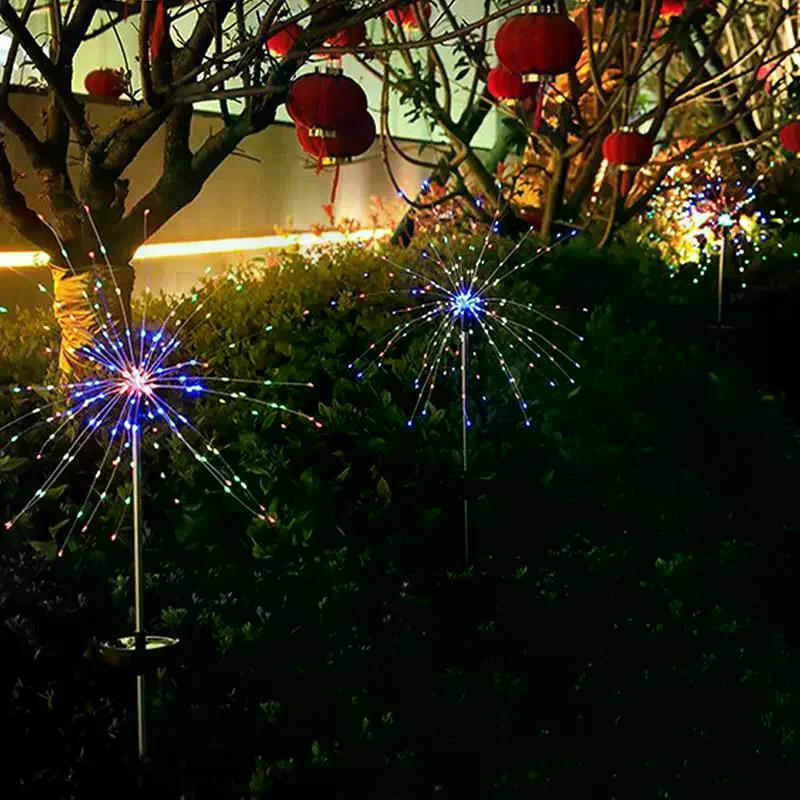 Lumină solară cu foc de artificii cu LED pentru decorarea în aer liber a grădinii Lumină a căii de gazon pentru curte, petrecere, nuntă de Crăciun
