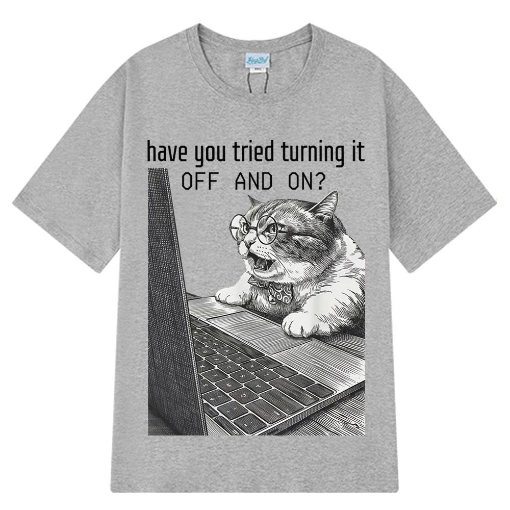 Funny Work Cat Meme Tshirt Unisex Harajuku Tshirt Summer Shortsleeved Loose Casual Vintage Tshirts Lover Gift