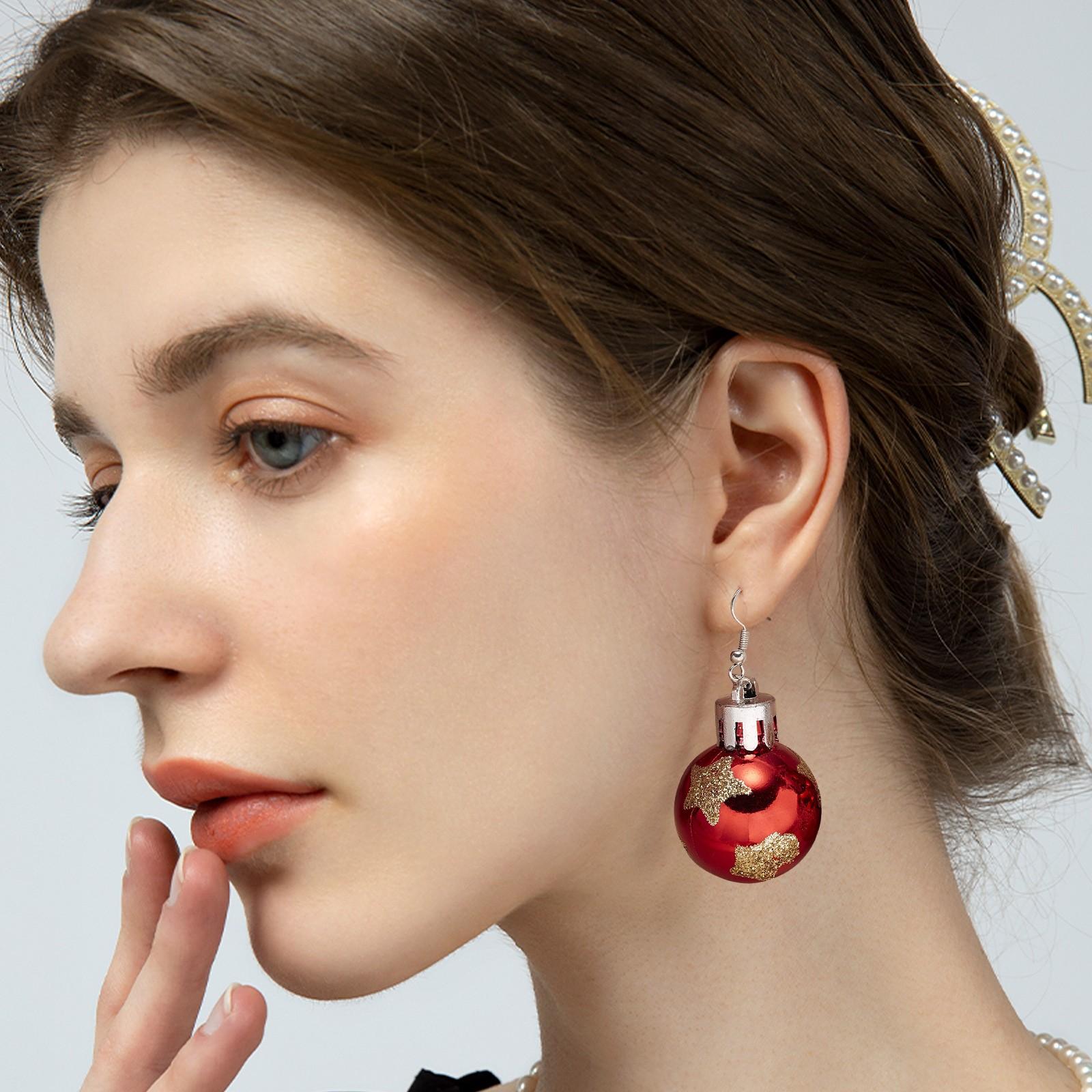 

Модные рождественские серьги-крючки в виде снежинки из смолы со звездой и шаром в виде блесток и подарочные серьги для женщин One Size красный