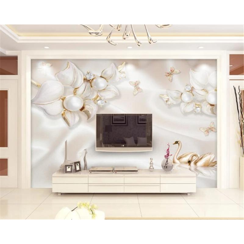 Luxury Floral 3d Large Mural Jewelry Swan Background Wall Mural 3d Wallpapers