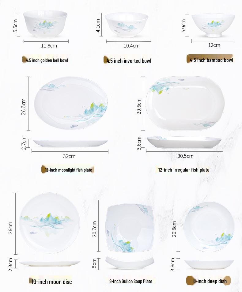Tangshan Bone China Bowl Set: Rice, Soup, Noodle Bowls & Plates with Chopsticks - Perfect Housewarming Gift
