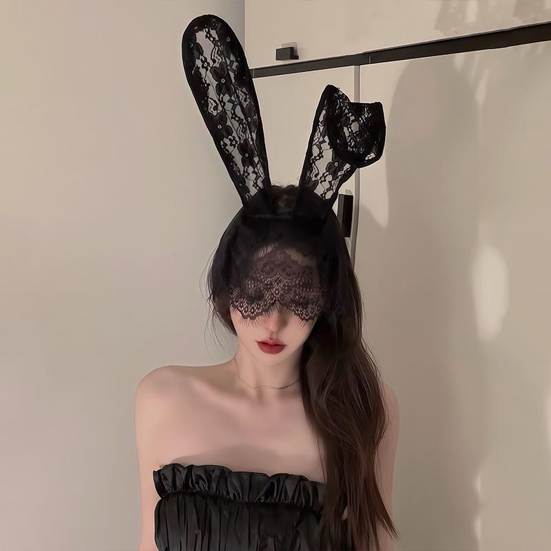 Veil Cat Rabbit Ear Hoop Sexy Lace Cat Ears Veil Headbands Black Hairbands Eye Mask Anime Cat Cosplay