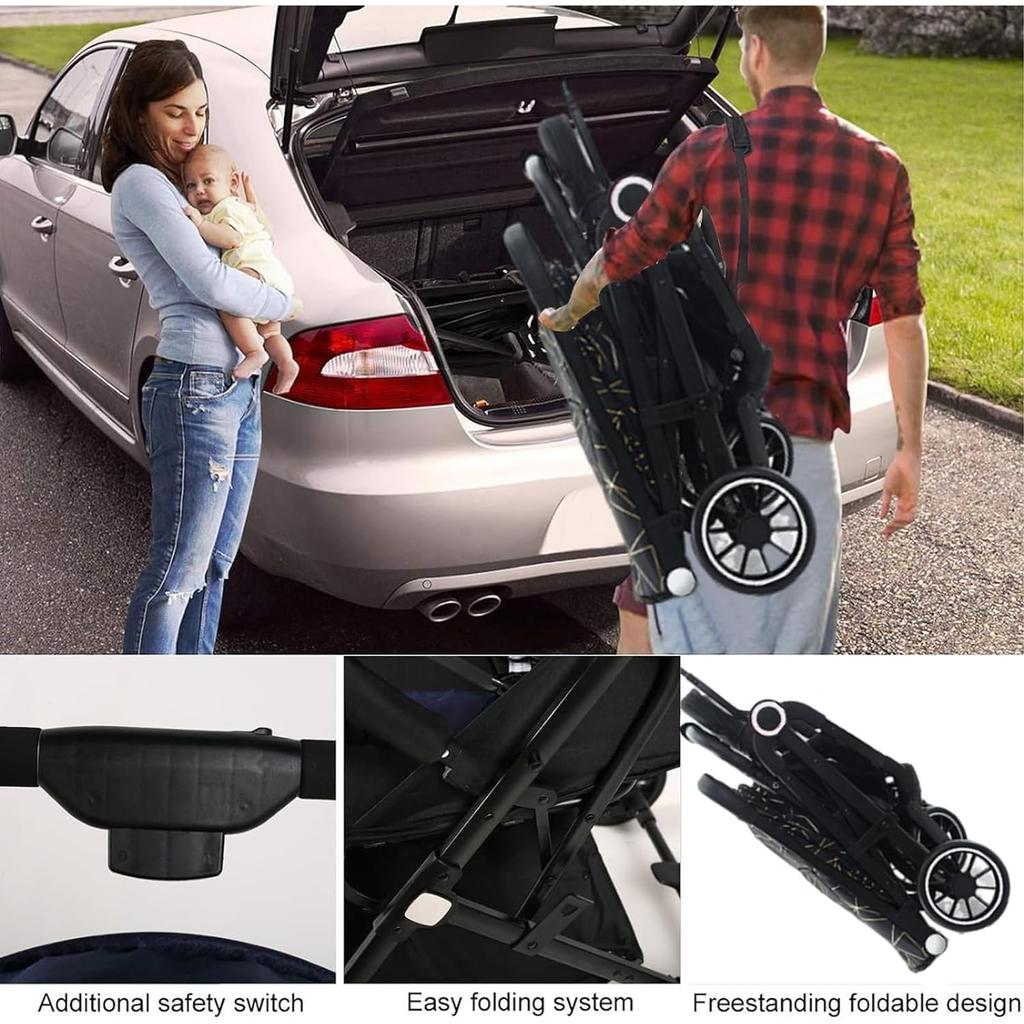 Lekki wózek dziecięcy z dużym daszkiem, podwójnym hamulcem, wózek podróżny do samolotu, składany jedną ręką, do pozycji siedzącej i leżącej