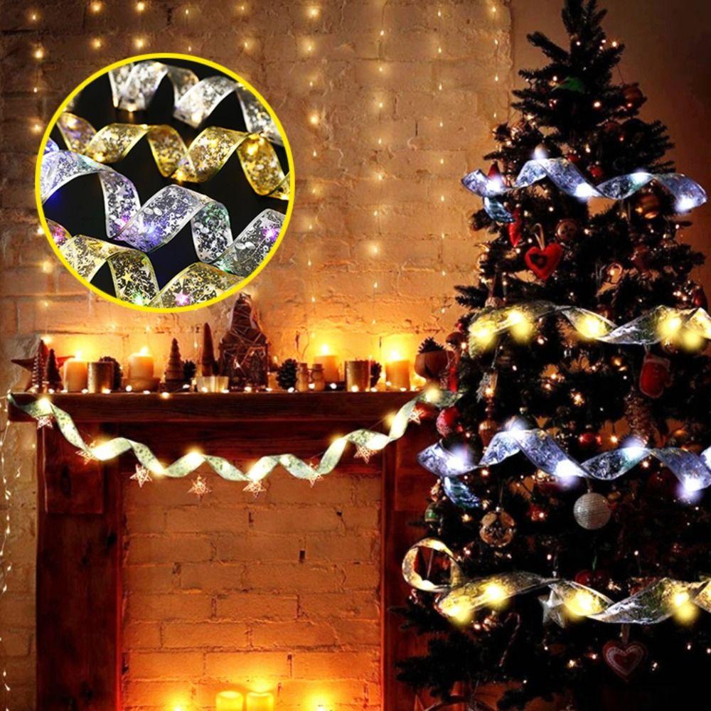 DIY Christmas Ribbon String Light Lace Bows Ribbon Lights Ornaments  Home Decor