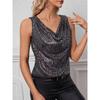 Trendy European And American Sexy V Neck Strapless Sequin Loose Short Pullover Top Women Tank Top Stylish Blouse