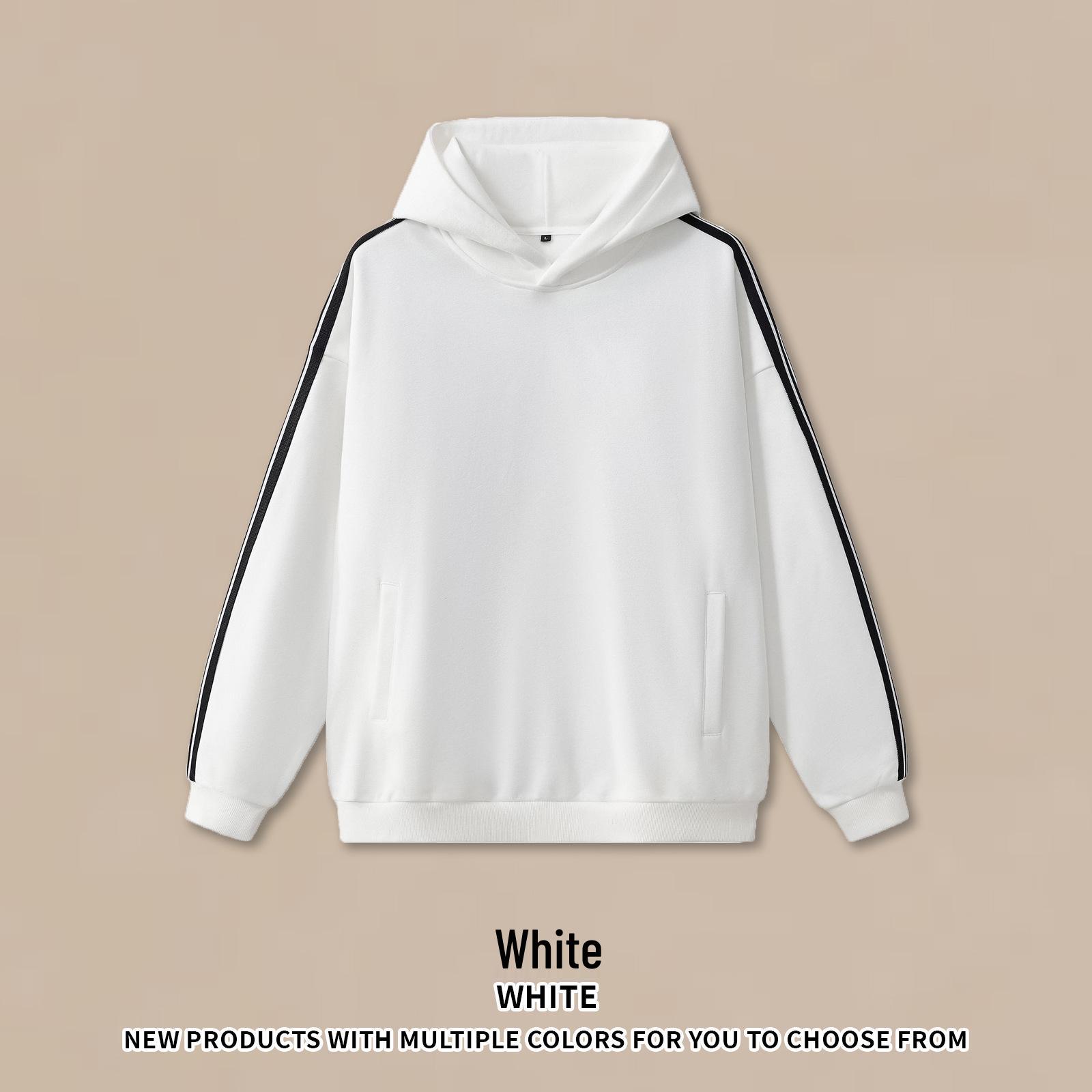 RS Men s Color Block Striped Hoodie | American Style Sporty Fleece | Trendy 350G Brushed Webbing Design Small белый