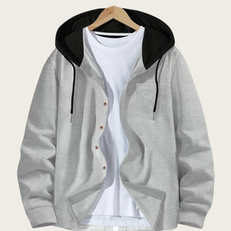Męska Jesienno-Zimowa Kurtka Casualowa Waflowa Bluza z Kapturem