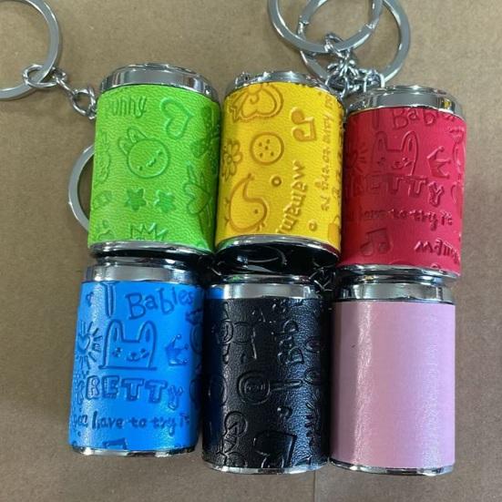 Keychain Pendant, Embossed Imitation Leather Key Ring with Metal Edging, Mini Coin Storage Keychain, Backpack Hanging Charm