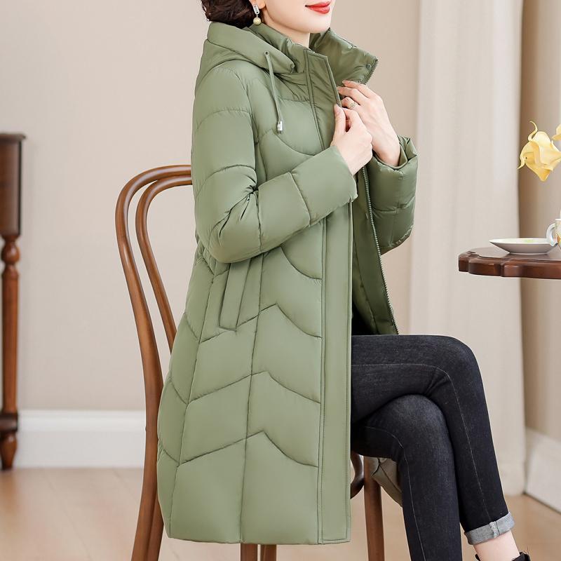 Casacos Longos Femininos de Meia-Idade Parkas de Inverno com Capuz Elegantes Soltos Grossos Quentes Tamanho Plus Agasalhos Jaquetas Femininas