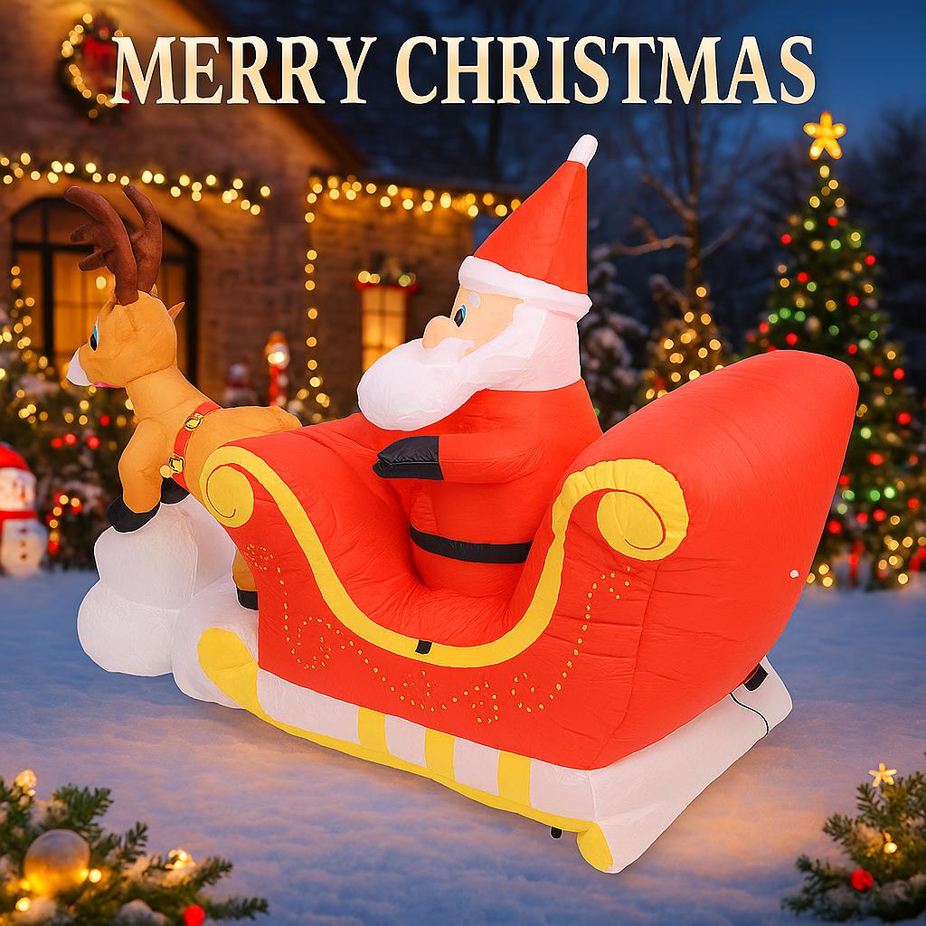 5.25FT Inflatable Toy Santa Reindeer Sleigh Toy With LED Light Xmas Yard Party Decoration Christmas Home Supplies Ornaments Gift