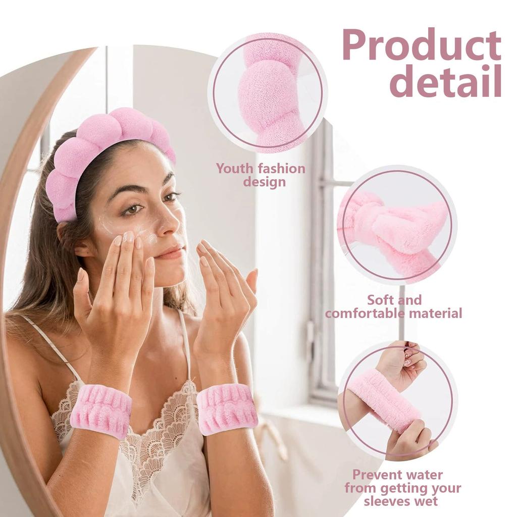 3Pcs Fashion Microfiber Washing Wristbands Scrunchies Puffy Headband Spa Bubble Headband for Washing Face Makeup Shower Skincare
