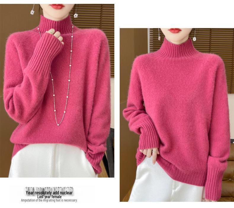 Women's High-Neck Thick Wool Pullover - 100% Pure Wool, Double-Ply for Autumn/Winter Layers