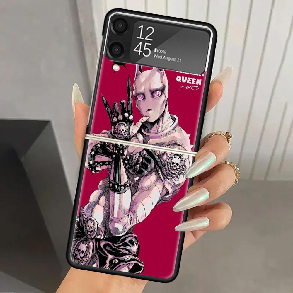 JoJo Adventure Killer Queen Hard PC Phone Case For Samsung Galaxy Z Flip 7 6 5 4 3 Black ZFlip7 ZFlip6 Flip5 Flip4 Flip3 5G Prin