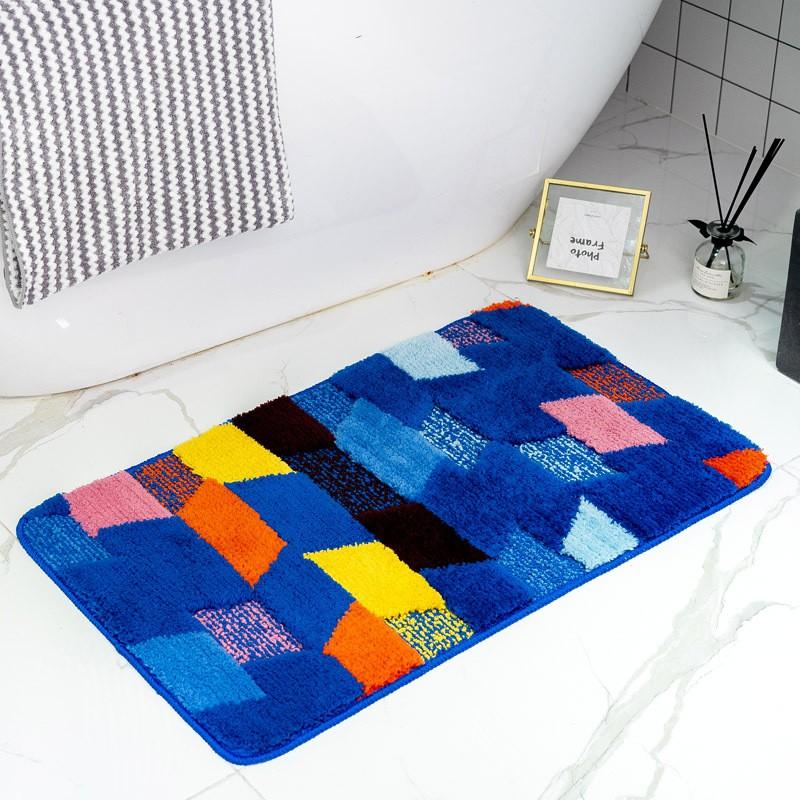 Double-Layer Plush Flocked Bath Mat Non-Slip Floor Rug Bedroom Entryway Bathroom Bohemian Style Washable