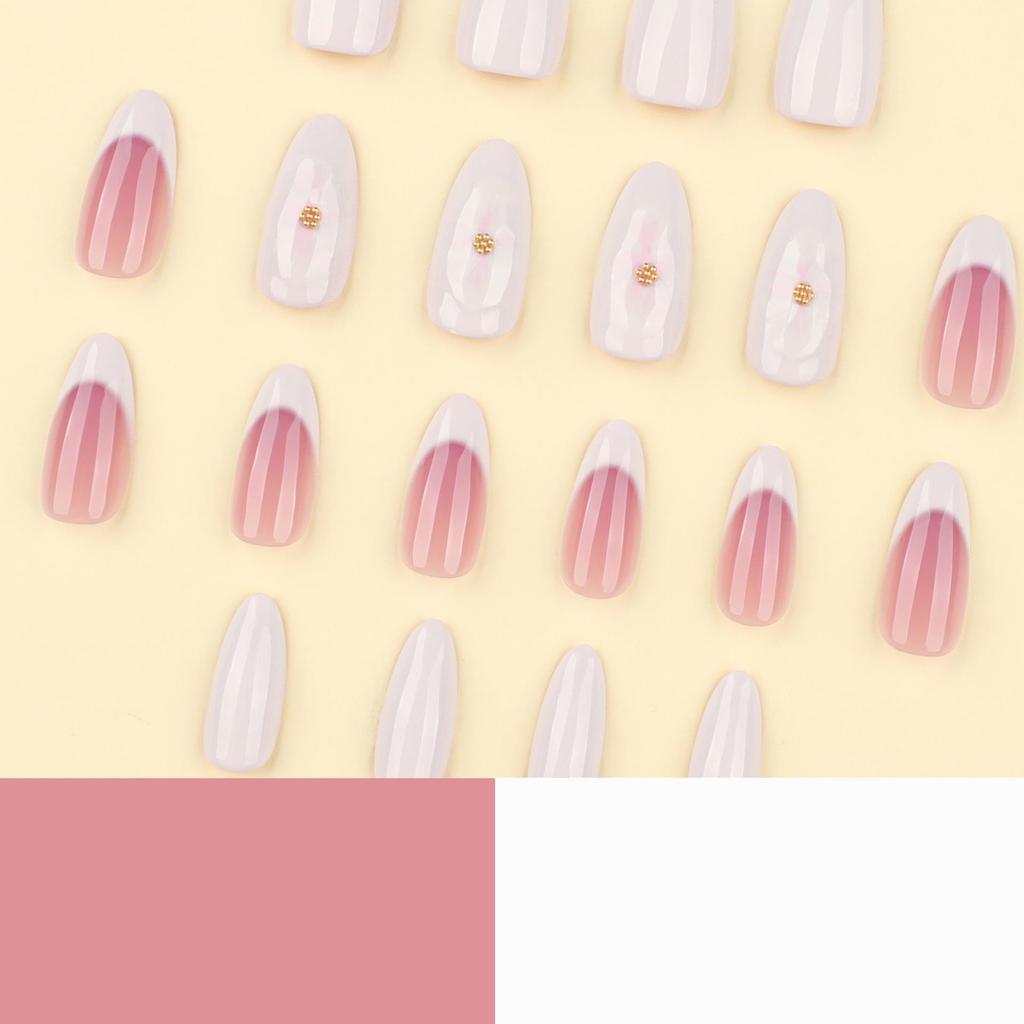 Short Almond 3D Flower French White Wearable Nails