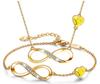 Golden Infinity Gift Set with Cubic Zirconia - Necklace and Bracelet - 925 Silver - 24k Gold Plated - Sunflower