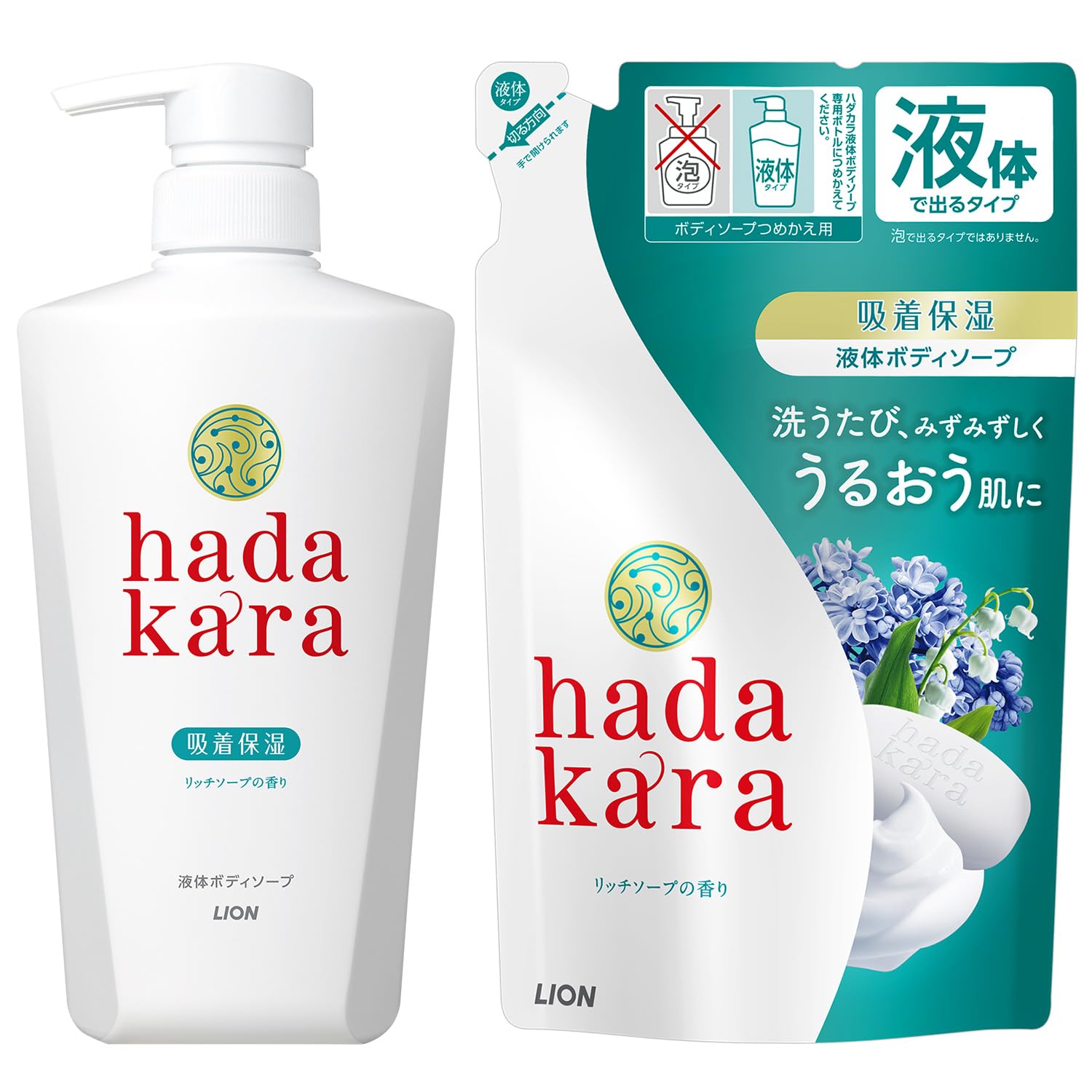 hadakara Body Soap, Liquid Type, Rich Soap Scent, Moisturizing, 500ml Bottle + 360ml Refill