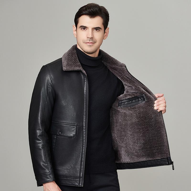 

Genuine leather jacket men s fur integrated velvet thickened autumn and winter dad genuine leather jacket 5XL