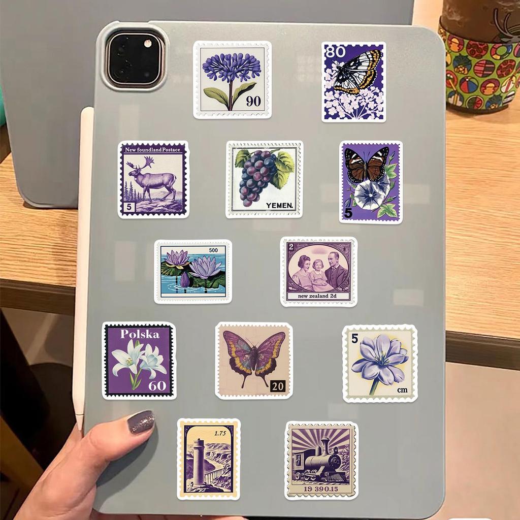 50 Lila Retro Briefmarkenaufkleber zur DIY-Dekoration: Graffiti, Handys, Laptops, Tassen
