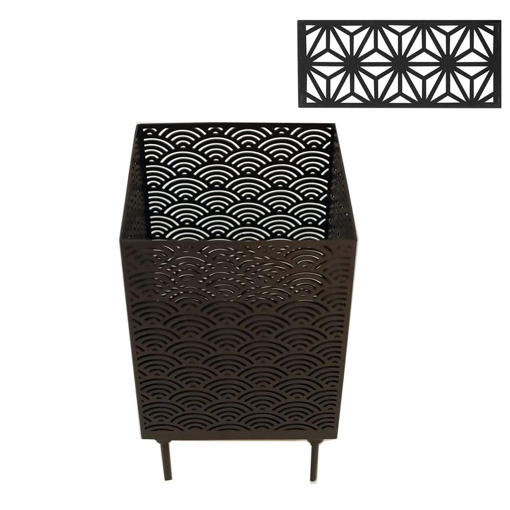 Japanese Pattern Fire set including the fire rectangular top and storage bag S'more (S'more) Four-Sided Pit 3-piece pit, plate, (Seigaiha pattern)