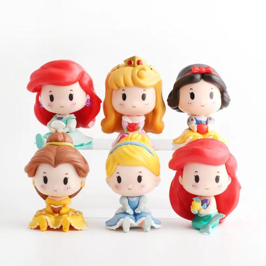 

6 PCS/Set Disney Cartoon Princess Vinyl Statue Cute Version Doll Action Figure Toy Collectible Model Decoration Home Desktop Decoration 6pcs