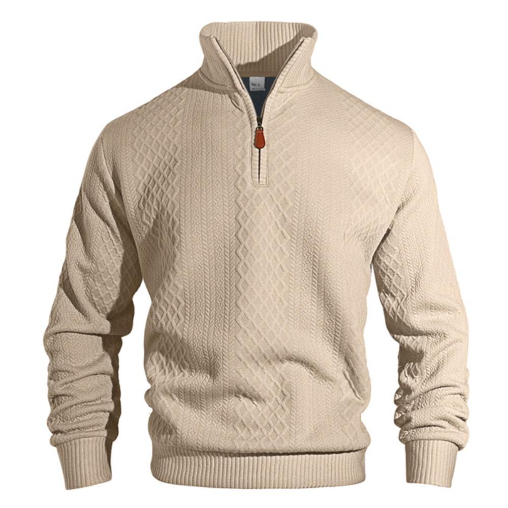 New American Fashion Men Sweatshirts Casual Loose Stand Collar Zip-up Long-sleeved Pullover Leisure Jacquard Solid Color Tops
