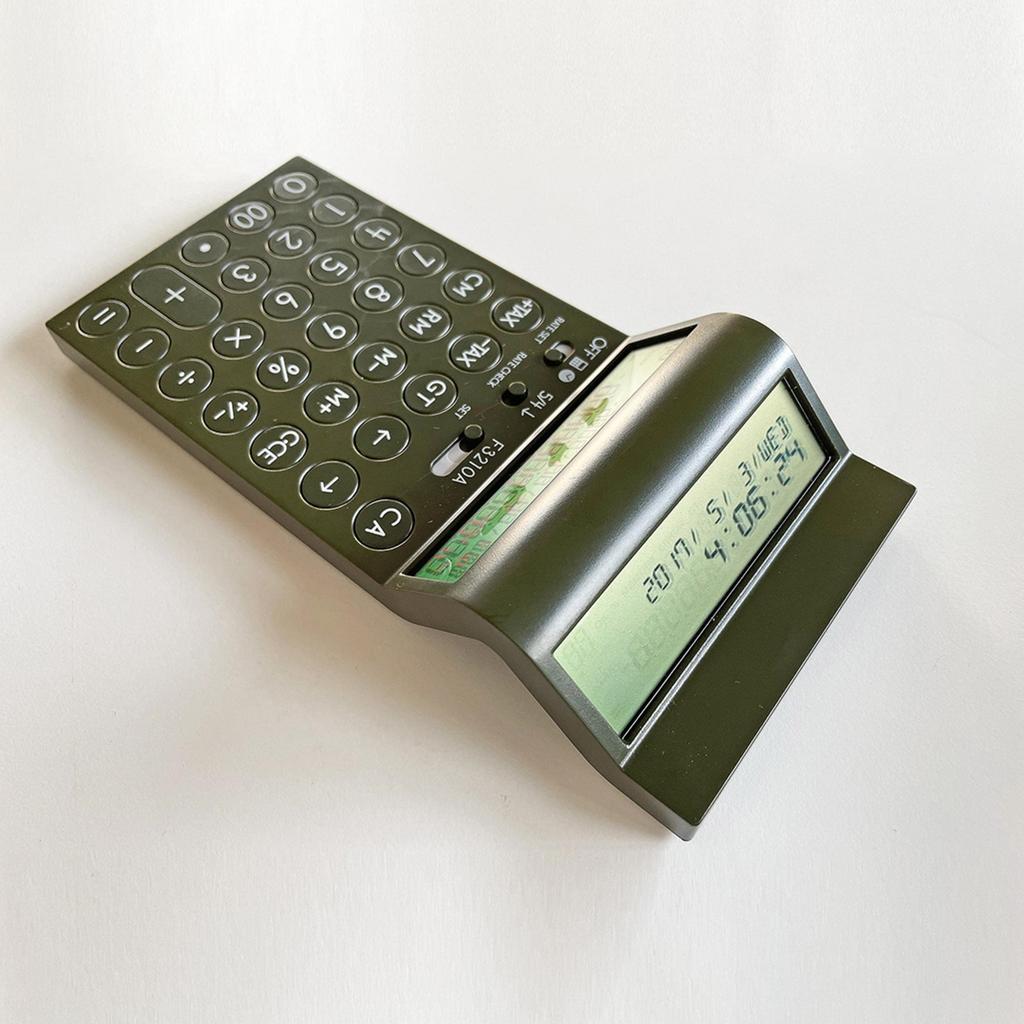 Seiwa Materials LOOPER Stylish LCD and Calendar Calculator, & Convenient, Double-Sided Panel, 12-Digit Display, Clock, Function, Olive, LPC-OV