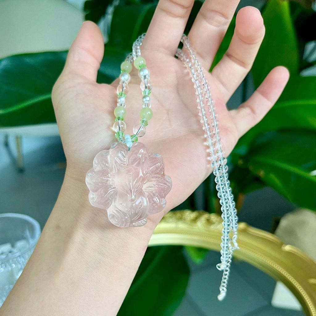 Original Nine-Tailed Fox Pendant Necklace: High-End Natural Crystal Carved Jewelry for Women, Chinese Style